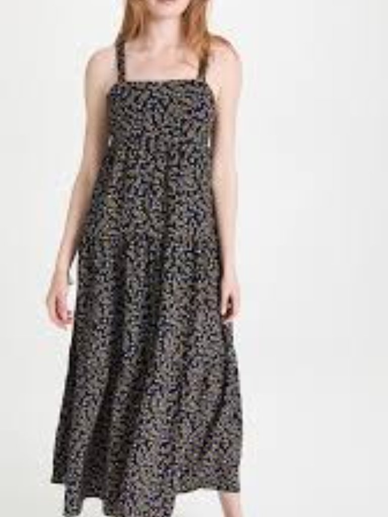 Moon River Navy Blue Ditsy Floral Tiered Maxi Dress Square Neck Size Xs